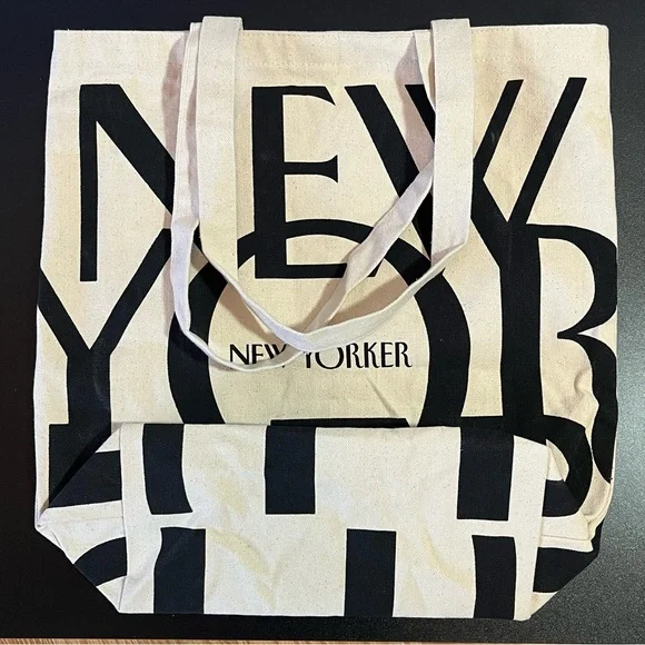 The New Yorker Canvas Tote Bag Black and Cream - Picture 6 of 7